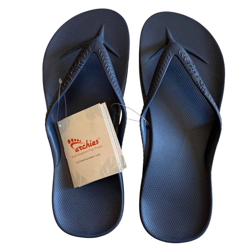 Archies Mens Flip Flops Size 11 Navy Blue Arch Support Comfort Thong Sandals NWT